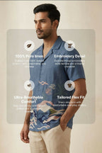 Mirage — Deep Blue Embroidered Linen Shirt by Hilo Design | Grocsy