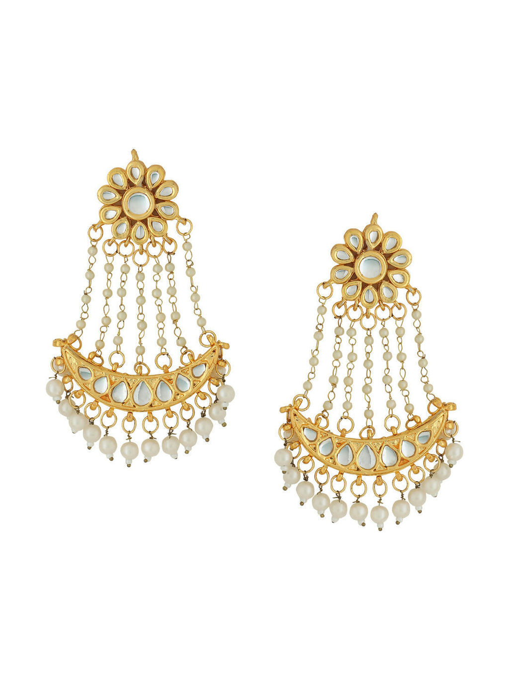 NVR Women Gold-Polished Kundan Chandbali Earrings | Grocsy