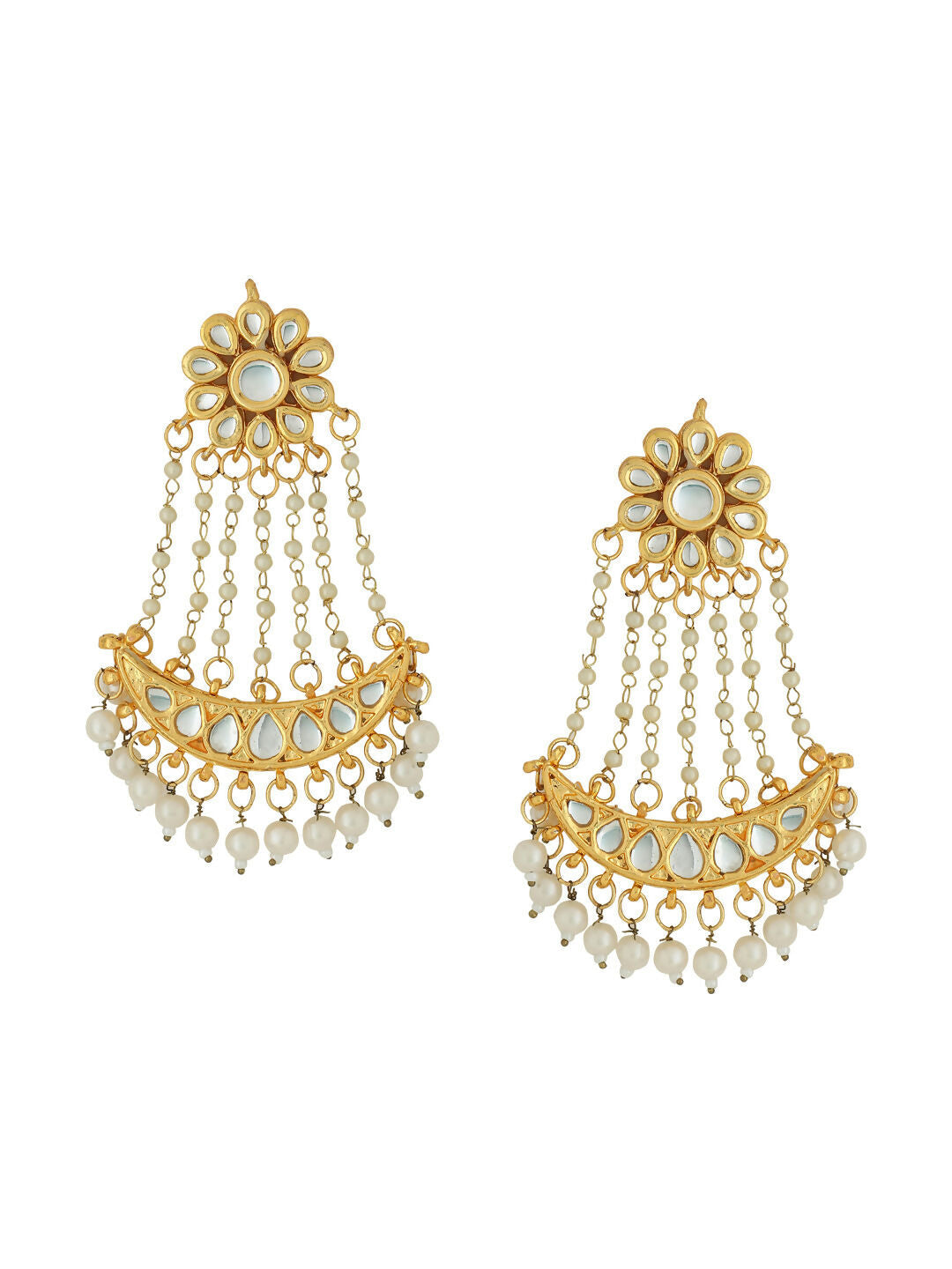 NVR Women Gold-Polished Kundan Chandbali Earrings | Grocsy