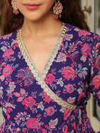 Janasya Purple Georgette Floral Kurta,Bottom & Dupatta | Grocsy