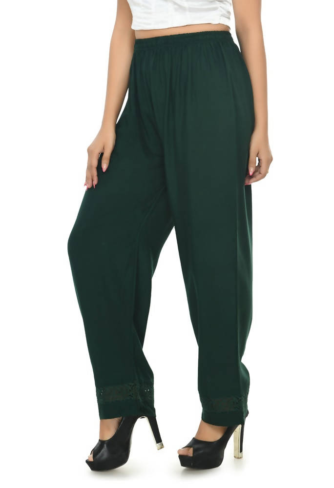 Mominos Fashion Moeza Reyon Cotton Bottle Green Straight Palazzo | Grocsy