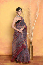 Very Much Indian Pure Kota Cotton Handblock Printed Saree - Grey | Grocsy