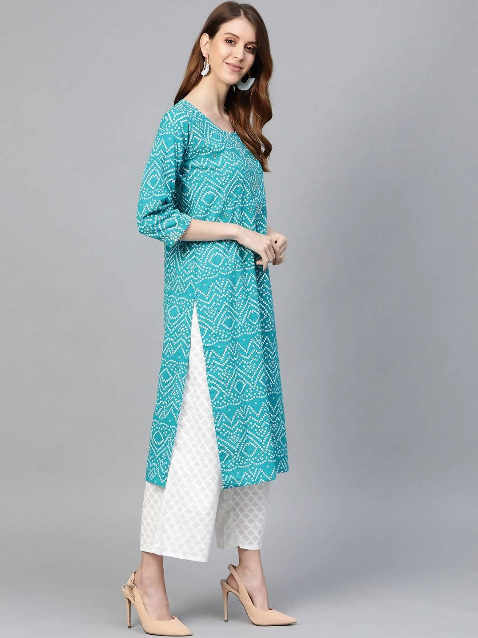 Vamika Sky Blue Printed Cotton Party/Casual Wear Kurta Set/Suit | Grocsy