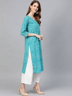Vamika Sky Blue Printed Cotton Party/Casual Wear Kurta Set/Suit | Grocsy