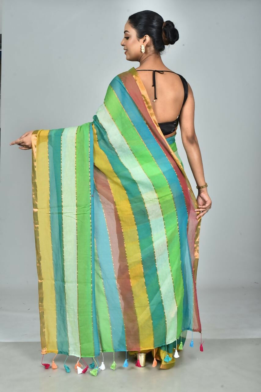 Exclusive Collection Beautiful Multi2 Pure Cotton Woven Handloom Saree With Running Blouse Piece | Grocsy