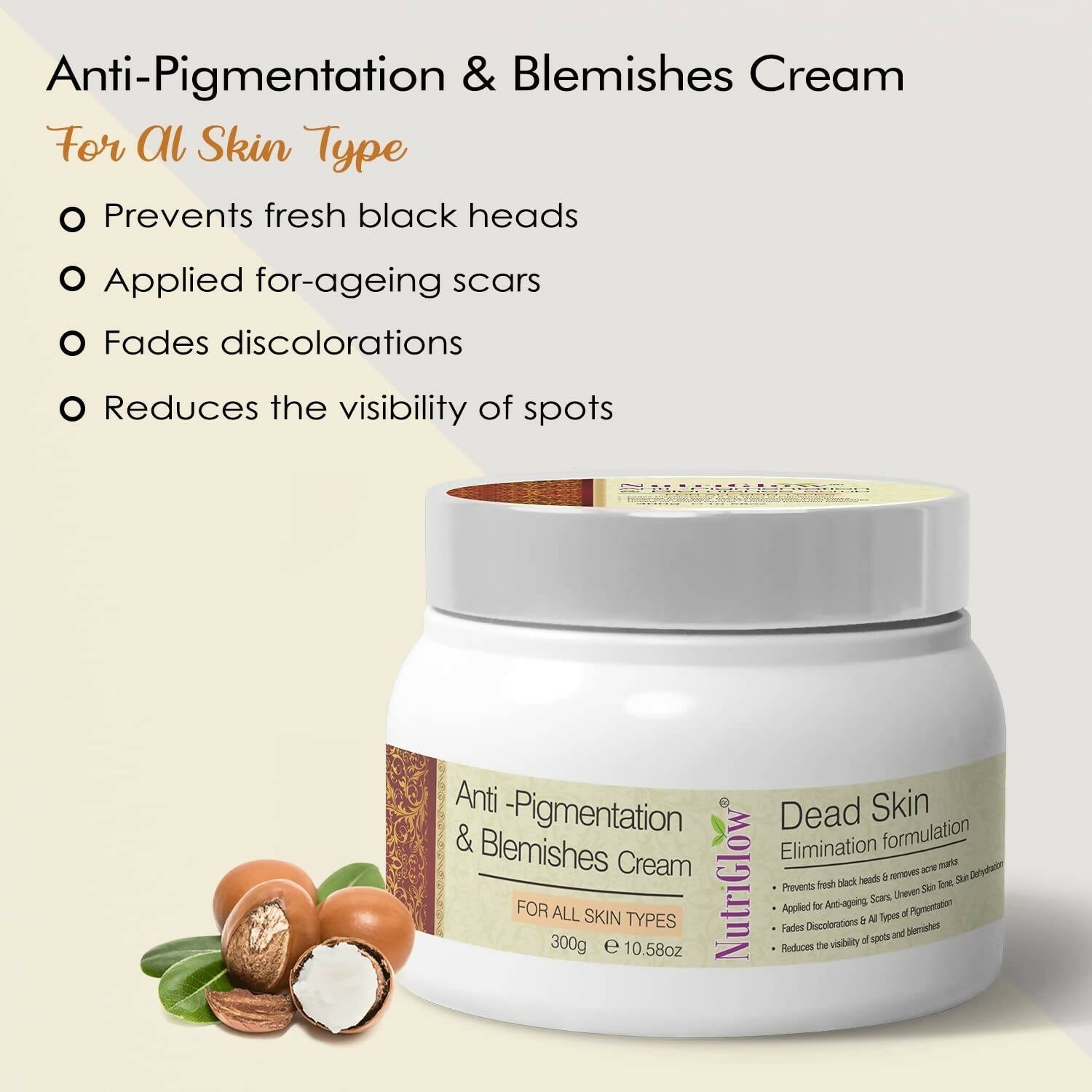 NutriGlow Anti Pigmentation & Blemishes Cream with Apricot Extracts & Oatmeal | Grocsy