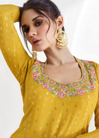 Lorenvalley Fashion Yellow Chinon Embroidery with Sequince Work Salwar Lehenga Stitched | Grocsy