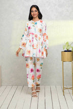 Myshka Women White Printed Romantic Florals Co-Ords | Grocsy