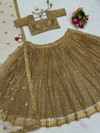 Jyoti Fashion Women's Beige Butterfly Net Sequins with Thread Embroidered Designer Lehenga Choli Set | Grocsy