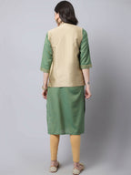 Even Apparels Beige Bansari Silk Open Front Gillet | Grocsy