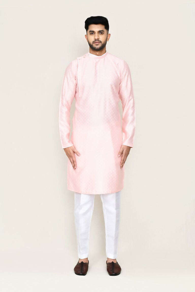 Joban Fashion Pink Colored Jacquard Silk Fabric Kurta With Straight Fit Pant | Grocsy