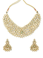 Gold-Polished Maharani Kundan Neckpiece With Earrings And Maang Tikka - Ruby Raang | Grocsy