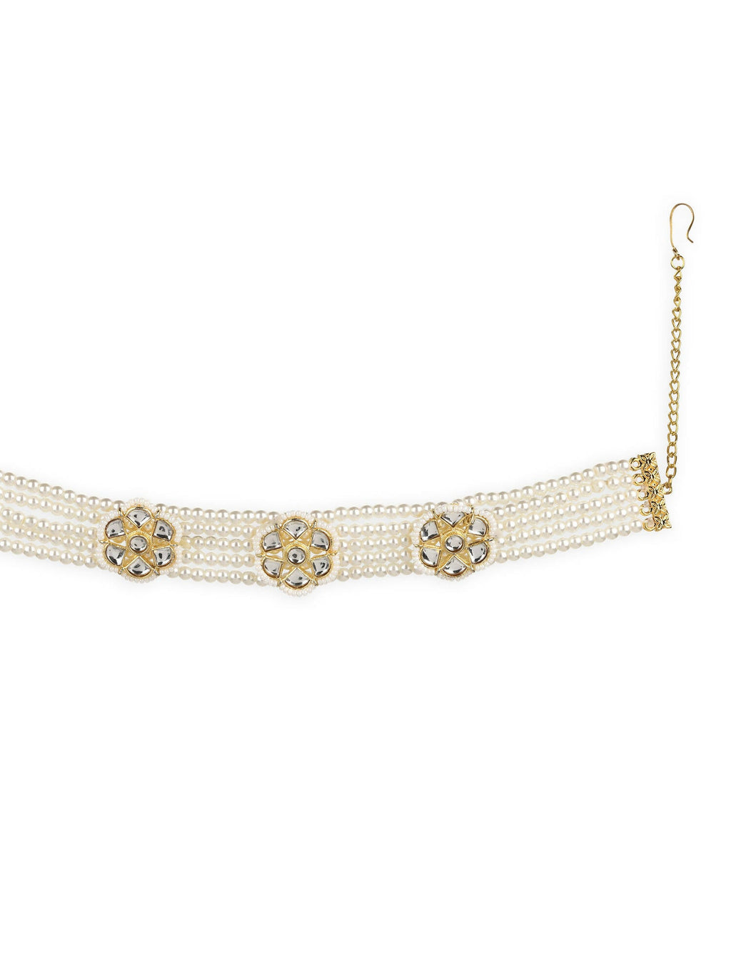 Gold-Polished White Kundan Studded Headband - Ruby Raang | Grocsy