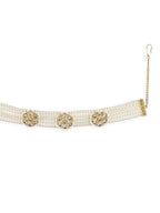 Gold-Polished White Kundan Studded Headband - Ruby Raang | Grocsy
