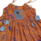 Mhyssa Pleated Sleeveless Orange and Blue Round Neck Frock | Grocsy