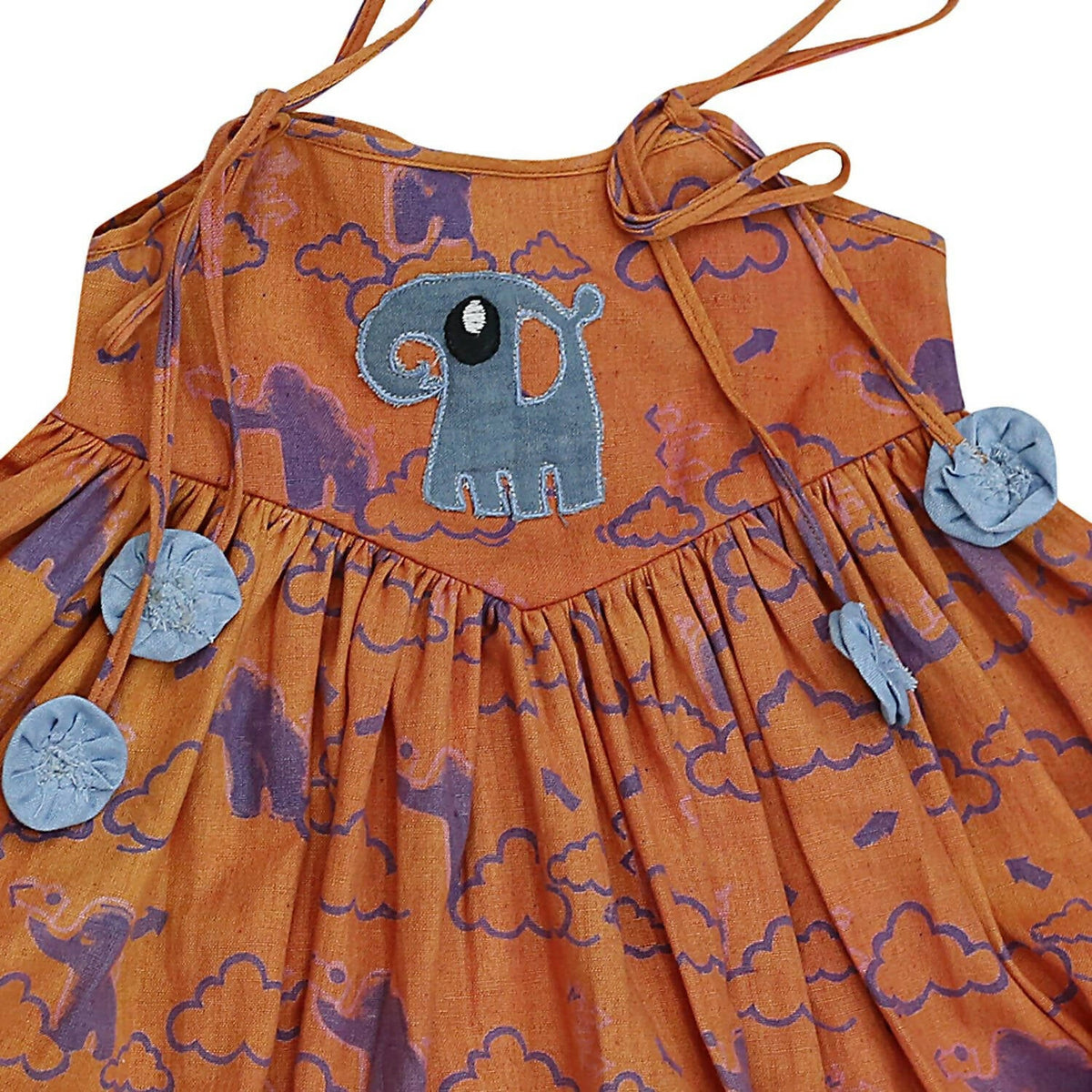 Mhyssa Pleated Sleeveless Orange and Blue Round Neck Frock | Grocsy