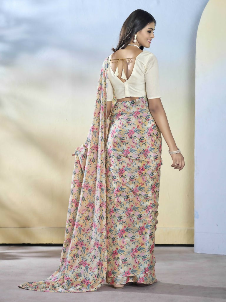 Off White Georgette Designer Printed Ready to Wear Saree - Samyana | Grocsy