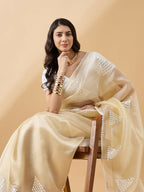 Yellow Tissue Slub Embroidered Saree with Unstitched Blouse - Vairagi | Grocsy