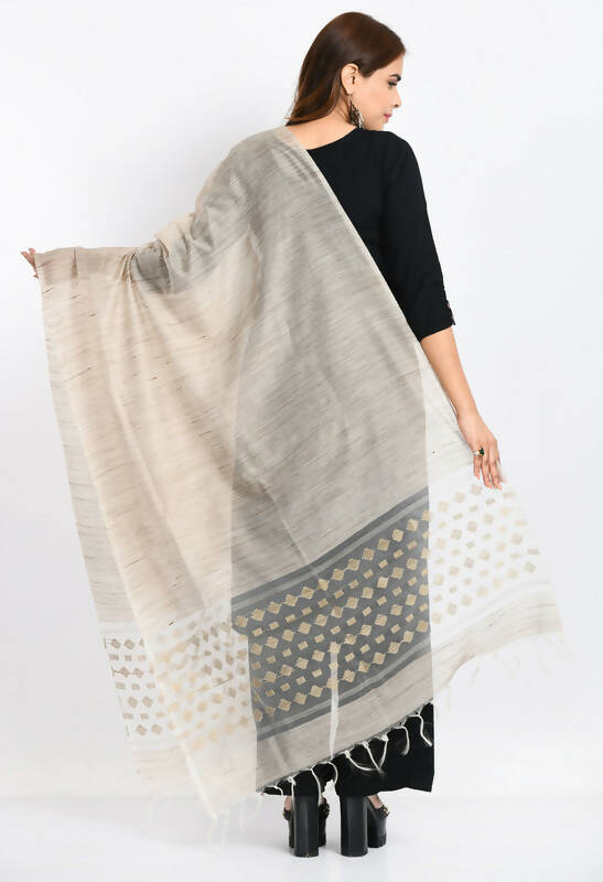 Mominos Fashion Moeza Women's Banarsi Cotton Woven Design Beige Dupatta | Grocsy