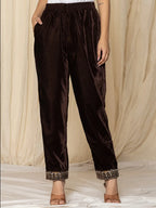 Yufta Coffee Brown Velvet Embroidered Co-Ord Set | Grocsy
