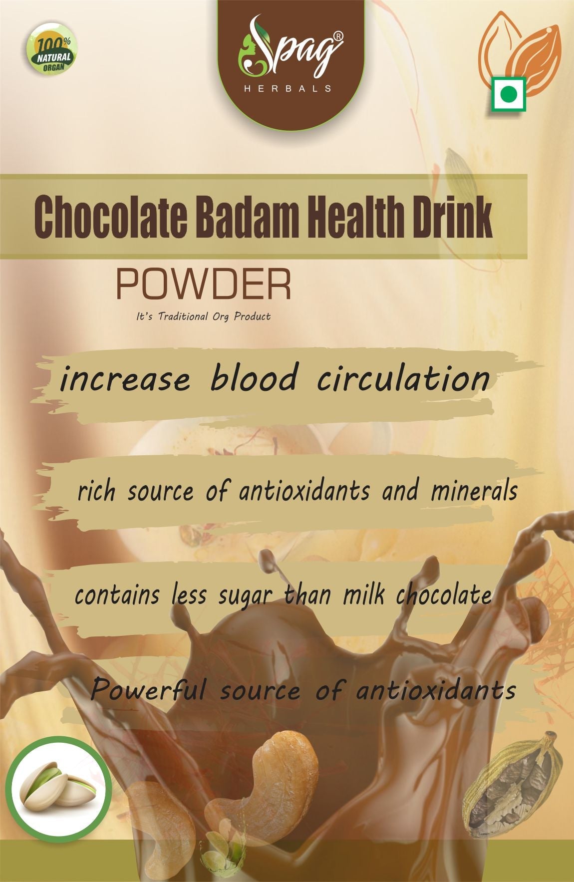 Spag Herbals Cold Instant Chocolate Badam Health Drink | Grocsy