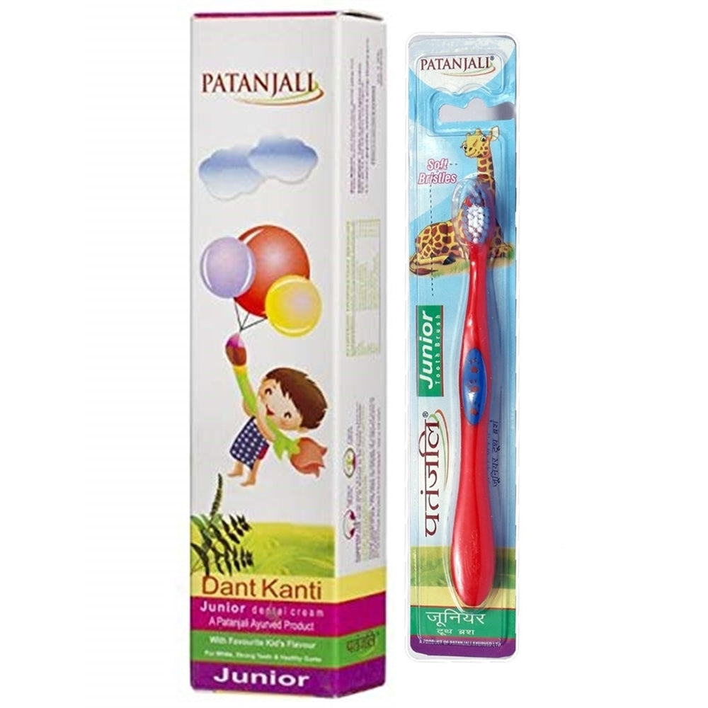 Patanjali Oral Care Combo (Dant KantiJunior Dental Cream 100GM + Junior Tooth Brush) | Grocsy