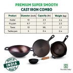 The Indus Valley Super Smooth Cast Iron Set: Kadai+ Tawa+ Frypan, Kitchen set for Home, Nonstick, 100% Pure, Toxin-free, Tadka Pan | Grocsy