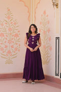 Vastranavya Purple Faux Blooming With Sequins Multithreaded Beads Embroidered work Gown | Grocsy