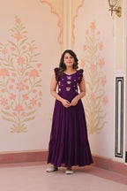 Vastranavya Purple Faux Blooming With Sequins Multithreaded Beads Embroidered work Gown | Grocsy
