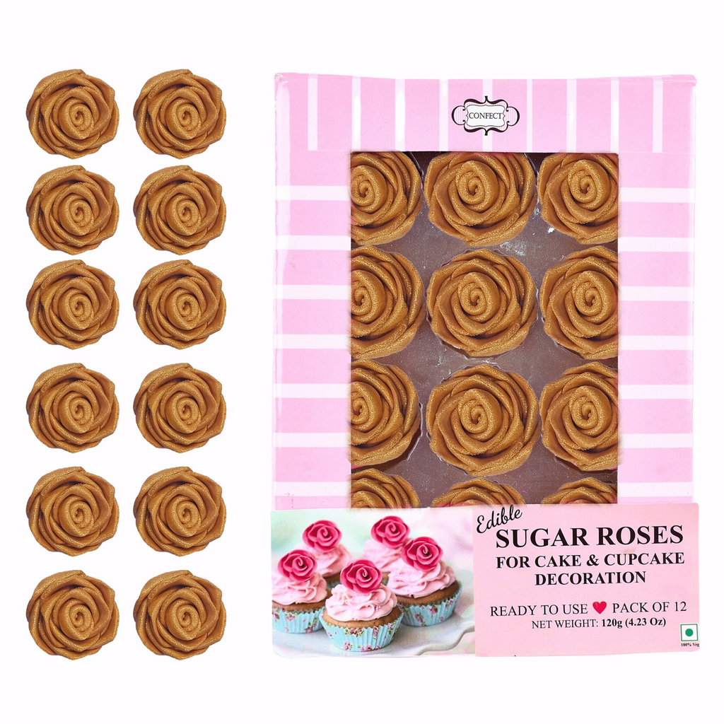 Confect Copper | Edible Metallic Sugar Roses Topper | Grocsy