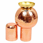 Pure Copper Surai Design Bedroom Water Bottle with Inbuilt Glass | Grocsy