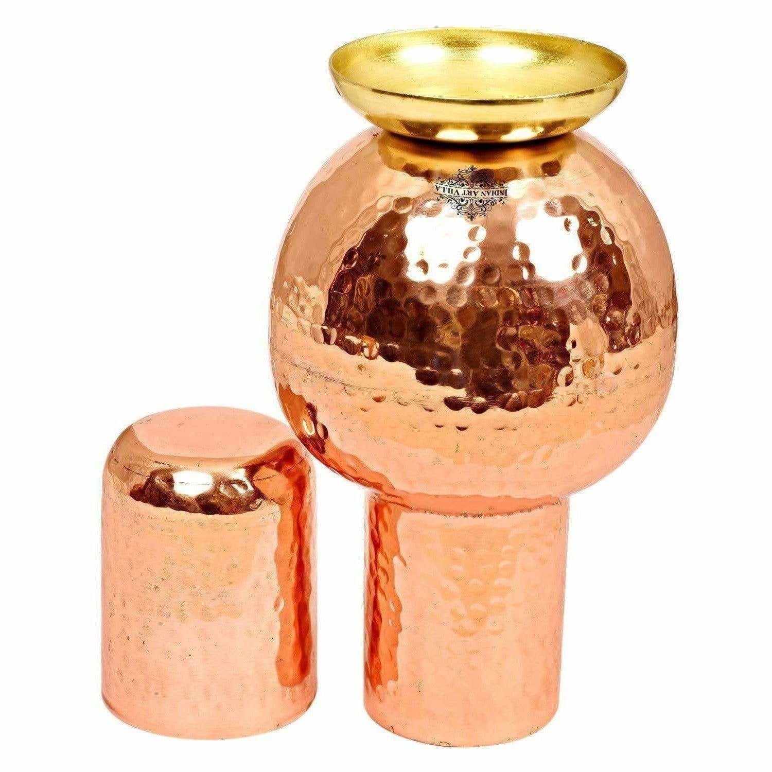 Pure Copper Surai Design Bedroom Water Bottle with Inbuilt Glass | Grocsy