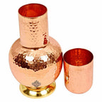 Pure Copper Surai Design Bedroom Water Bottle with Inbuilt Glass | Grocsy