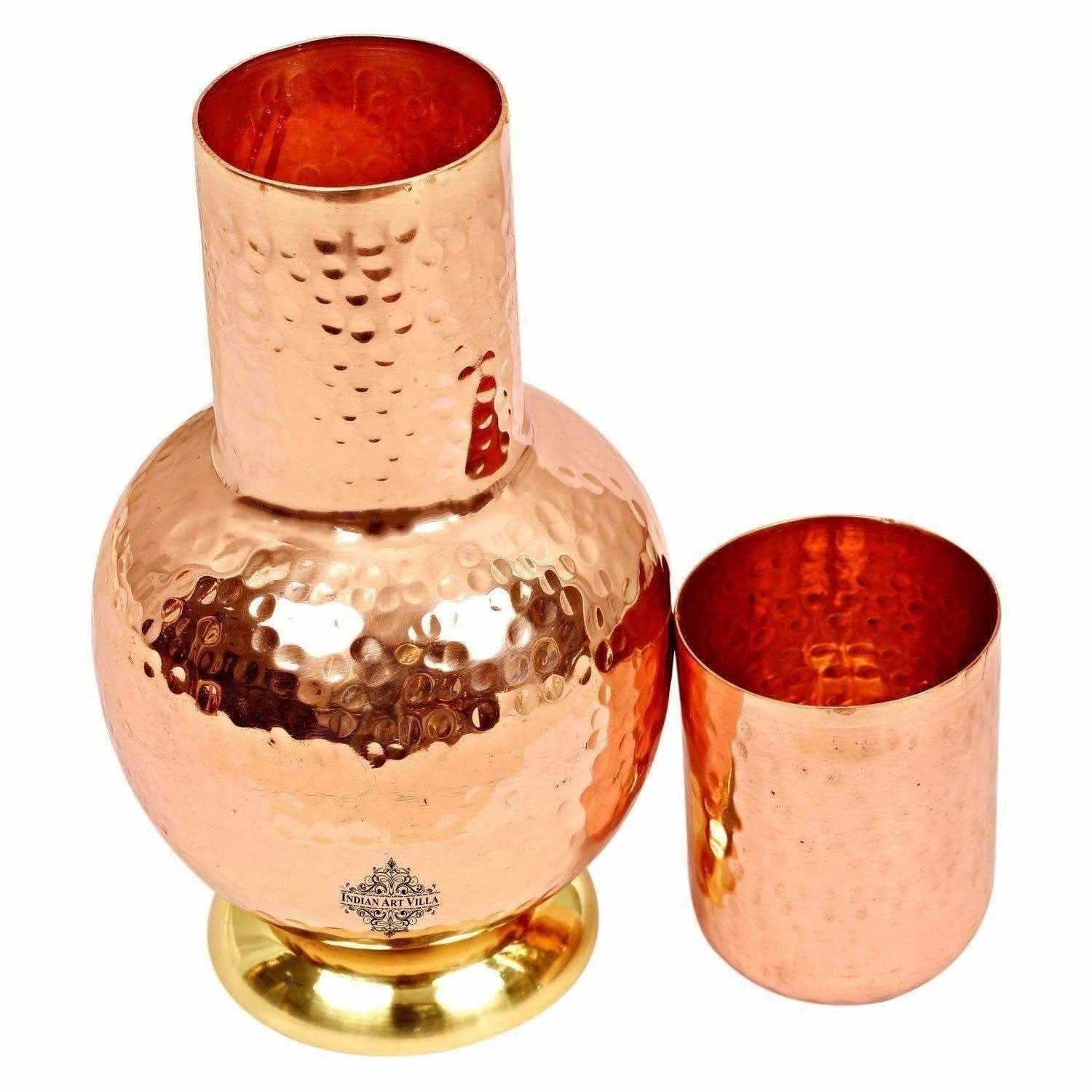 Pure Copper Surai Design Bedroom Water Bottle with Inbuilt Glass | Grocsy