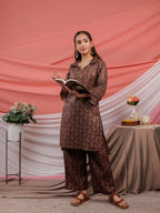 Yufta Cotton Black Digital Printed Workwear Co-Ord Set With Pintuck Detailing On Sleeves | Grocsy