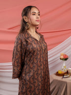Yufta Cotton Black Digital Printed Workwear Co-Ord Set With Pintuck Detailing On Sleeves | Grocsy