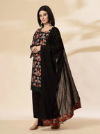 Yufta Cotton Black Pakistani Kurta Dupatta Set | Grocsy