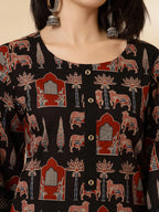 Yufta Cotton Black Pakistani Kurta Dupatta Set | Grocsy