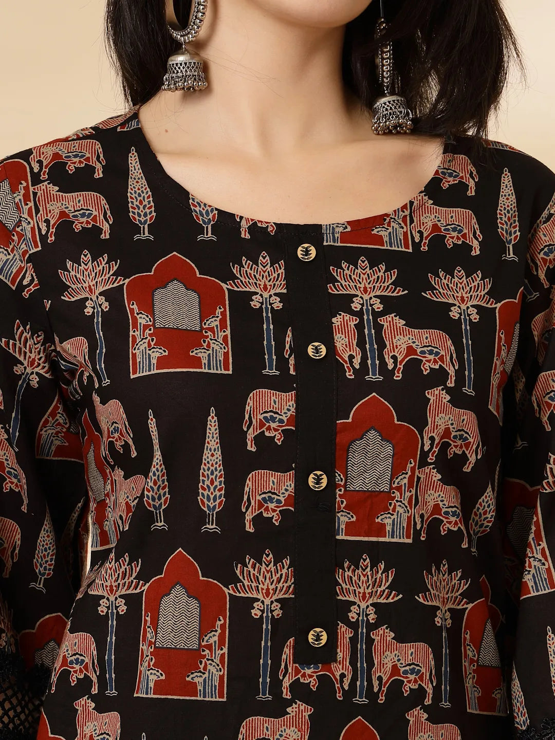 Yufta Cotton Black Pakistani Kurta Dupatta Set | Grocsy