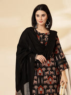 Yufta Cotton Black Pakistani Kurta Dupatta Set | Grocsy