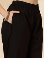 Yufta Cotton Black Pakistani Kurta Dupatta Set | Grocsy