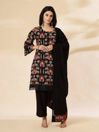 Yufta Cotton Black Pakistani Kurta Dupatta Set | Grocsy
