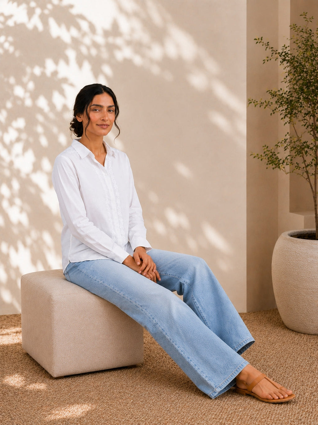 Gharana India Saheba Chikankari White Cotton Short Top | Grocsy
