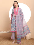 Yufta Cotton Blue Kurta Dupatta Set With Lace Detailing | Grocsy