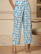 Yufta Cotton Blue Summer Leaf Print Co-Ord Set | Grocsy