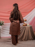 Yufta Cotton Brown Digital Printed Workwear Co-Ord Set With Pintuck Detailing On Flared Sleeves | Grocsy