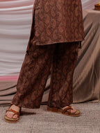 Yufta Cotton Brown Digital Printed Workwear Co-Ord Set With Pintuck Detailing On Flared Sleeves | Grocsy