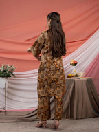 Yufta Cotton Brown Digital Printed Workwear Co-Ord Set With Pintuck Detailing On Sleeves | Grocsy