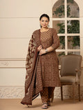 Yufta Cotton Brown Kantha_Work Plus Size Kurta Dupatta Pant Set | Grocsy