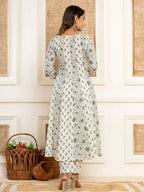 Yufta Cotton Cream Anarkali Kurta Dupatta Set | Grocsy